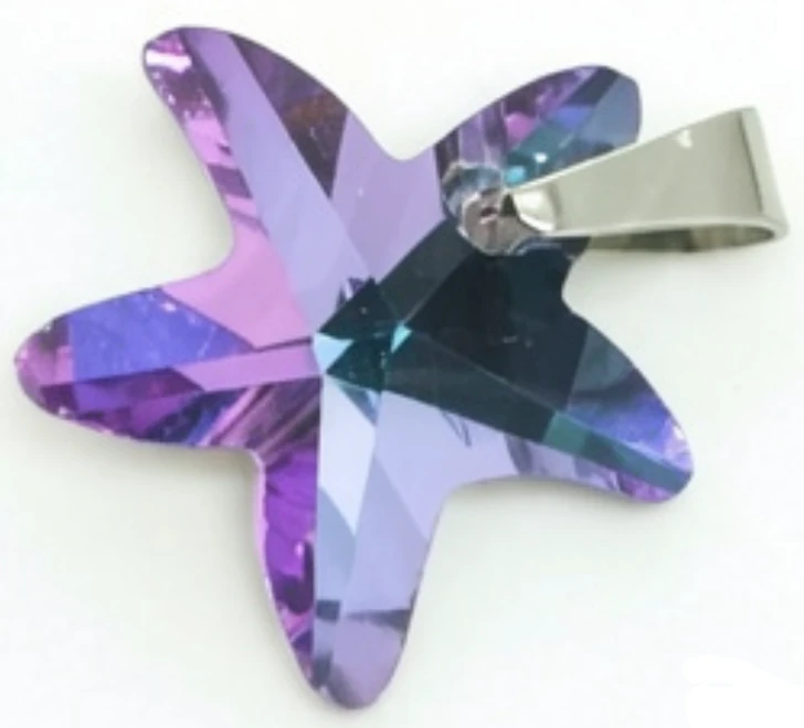 Dije de acero quirurgico Cristal tornasol violeta estrella de mar 15mm